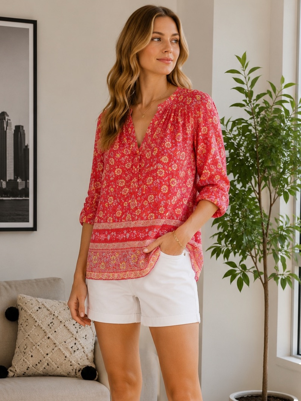 J. Crew Long Sleeve Lightweight Top Floral Orange Yellow Size 0